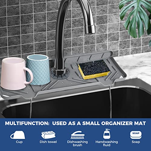 BFONS Grey Silicone Faucet Handle Drip Catcher & Dish Soap Holder 14.25x5.35"