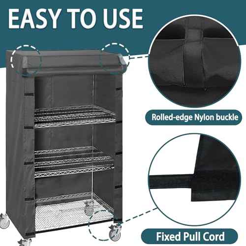 Waterproof Wire Rack & Shelving Cover ? Heavy Duty Storage Shelf Dust Cover, Fits 36" W x 14" D x 54" H, Nylon Buckles & Hook-and-Loop Closure (Black, No Shelves)