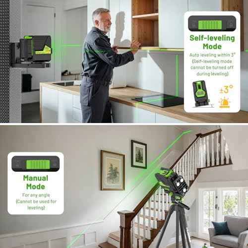Huepar Laser Level with 60in Tripod, 1/13 High Accuracy Self Leveling Green Cross Line Lazer Leveler for Picture Hanging, Tile, Home Renovation, with Pluse Mode for Outdoor, Carry Case, Glasses