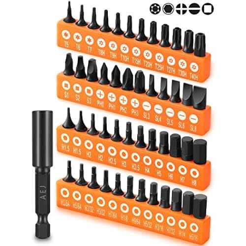 AEJ 49-Pack Screwdriver Bit Set, Hex Head Drill Bit Set, Torx Square Slotted Phillips Bit Set with 1/4" Bit Holder, 1/4 Hex Shank, S2 Steel, 1"Long