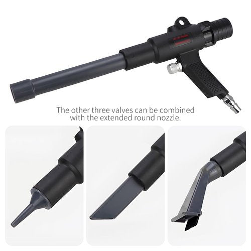 BAUSATZ Pneumatic Vacuum Cleaner Kit Dual Function Air Vacuum Blow Gun and Suction Vacuum Includes 4 Air Nozzles, 47in Dust Collection Tube, Dust Collection Bag (Grey)