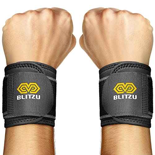 BLITZU Carpal Tunnel Wrist Brace, 2 Pack Wrist Compression Straps for Pain Relief. Wrist Bands Support for, Tendonitis, Weightlifting, Working Out, Left and Right Hand Protection