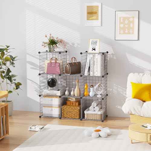 C&AHOME Wire Cube Storage, 9 - Cube Organizer Metal C Grids, Modular Shelves Units, Closet Organizer, Ideal for Home, Office, Living Room, 36.6¡±L x 12.4¡±W x 48.4¡±H, Silver Gray UWCS3009G