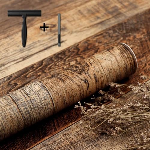 TANONE Wood Contact Paper with Installation Tools, Kitchen Peel and Stick Wallpaper, Self Adhesive Removable Wallpaper Countertops Waterproof 17.5" X 118.1"
