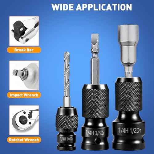 3-Piece Quick Release Impact Bit Holder Set, 1/2" 3/8" 1/4" Square Drive to 1/4" Hex Shank Adapter, Impact Wrench Converter for Ratchet & Power Tools