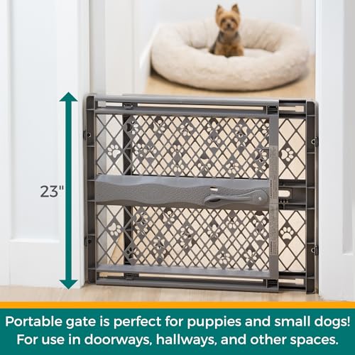 MYPET Paws Portable Pet Gate - Fieldstone Gray, 26-40" Expandable, No Tools Needed, Durable Dog Gate for Doorways, Made in USA
