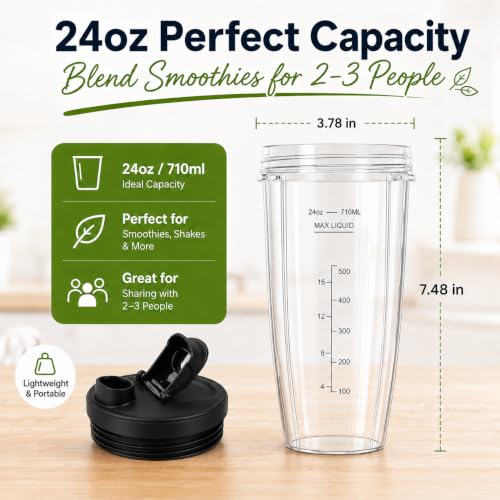 3x 24oz Ninja Blender Cups with To-Go Lids Replacement for BN401, BL450, BL456, BL480, BN751, BN801, SS101, SS151