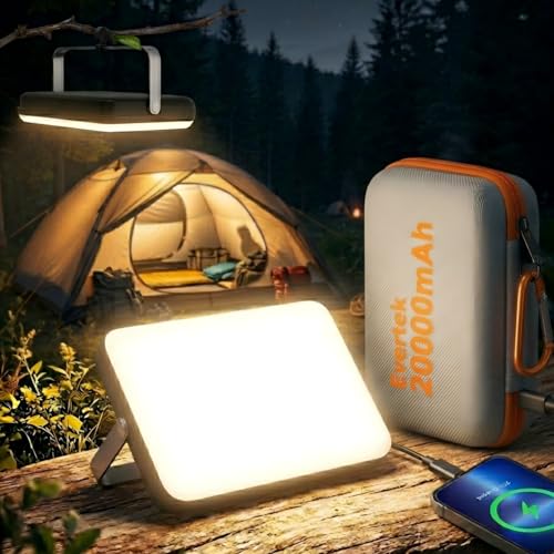 Eventek 20000mAh Rechargeable LED Work & Camping Light with Power Bank, 144H Runtime, 90° Rotatable Stand, Waterproof Floodlight for Emergency, Car, Home