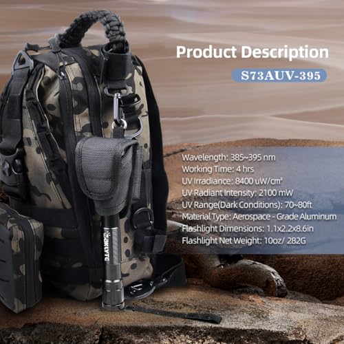 Black Light UV Flashlight, High Power Blacklight Flashlight Rechargeable, 385-395nm Wavelength Beam Best for Pet Urine Detection, Scorpion, Resin Curing, Bed Bug