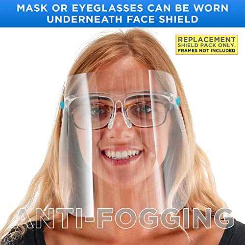 TCP Global Salon World Safety Replacement Face Shields Only (Pack of 10), Glasses Frames Not Included ? Fits Most Brands, Ultra Clear, Full Face, Protect Eyes Nose Mouth, Anti-Fog PET Plastic, Goggles