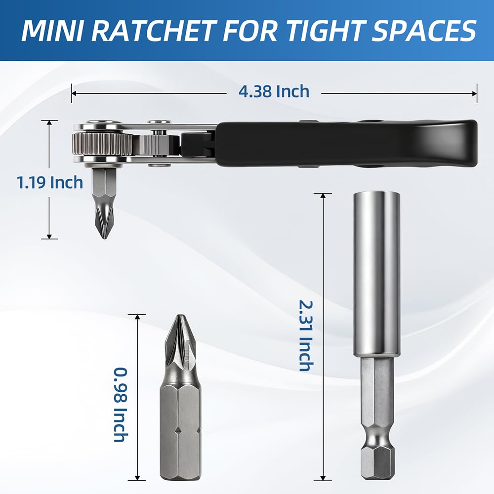 RTAYAGOOPA 22-in-1 Right Angle Screwdrivers Set, 36-Tooth Mini Ratchet Screwdriver, 90° Offset for Tight Spaces, Multi-head screwdriver Compact for DIY/Repairs, Gifts for Men