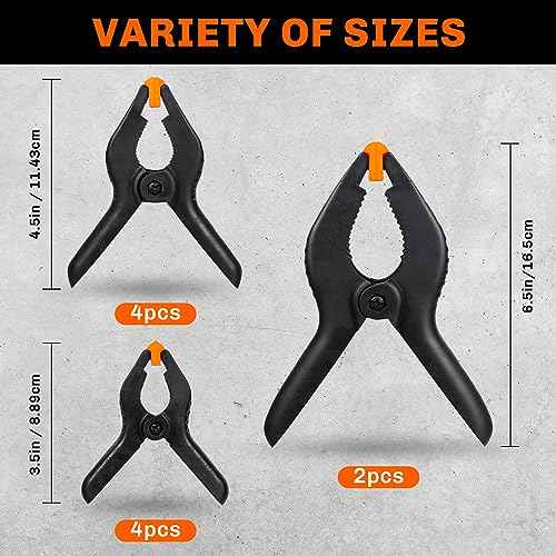 10 Pack Spring Clamps Heavy Duty - Assorted Sizes Spring Clips Plastic 6.5 Inches, 4.5 Inches, 3.5 Inches Set - Backdrop Clips Small Clamps For Crafts Woodworking Background