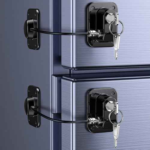 2 Pack Refrigerator Lock for Kids, Toddlers and Adults, Child Proof Fridge Door Lock with Keys for Kitchen Freezer, Air Oven Air Fryer, Cabinets and Drawers, Windows, Doors (B-Black-2 Pack)