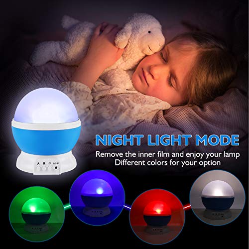 RICTLY Blue Night Light for Kids Star Projector 360° Rotation 4 LED Light Colors