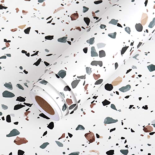 LACHEERY Terrazzo Contact Paper for Countertops Waterproof Self Adhesive Granite Countertop Contact Paper Decorative Wall Paper Roll Peel and Stick Wallpaper for Kitchen Shelf Drawer Liners 15.8"x80"