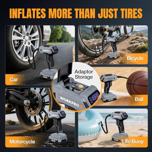 WORKPROX Portable Tire Inflator - Wireless 150 PSI Car & Bike Air Pump with Digital Gauge