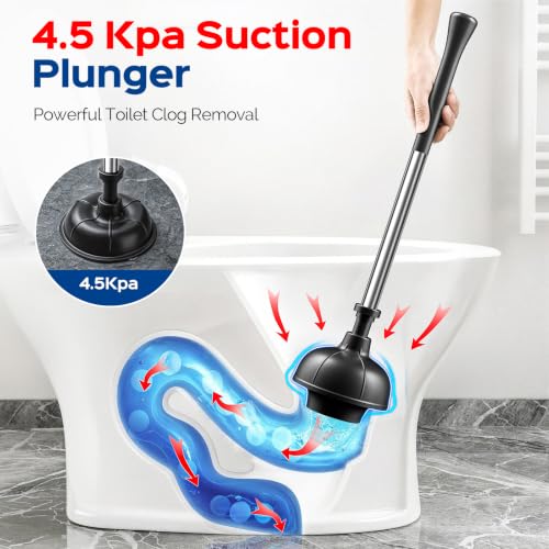 HAMITOR Silver 2-in-1 Toilet Brush and Plunger Set S-Shape - Rustproof Stainless Steel