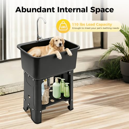Black Outdoor Utility Sink with Hose Hook Up - 30 Inch Height, Model A