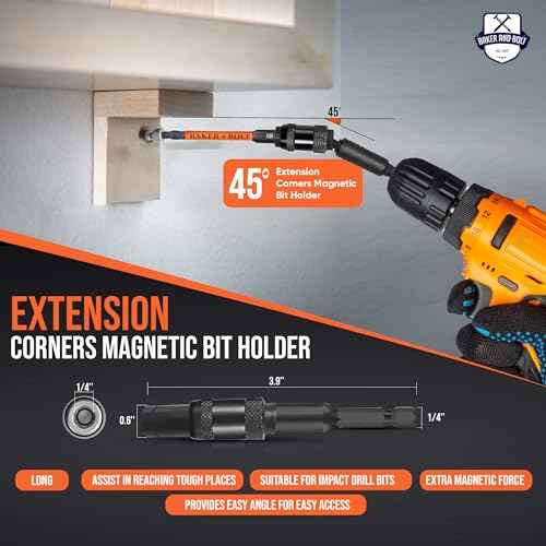 Baker&Bolt Impact Hex Bit Set, Robertson 14-pcs+bit holder14-pcs+bit holder Wrench Drill Bit Set, Hex Drill Bit Set, 45¡Æ Extension Corners Magnetic bit holder, Convenient Storage Case Included