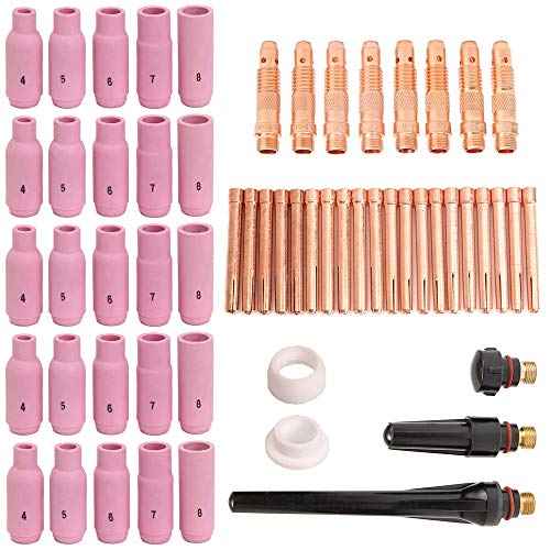 Alffun 58pcs TIG Welding Torches Gas Lens Kit Collet Body Alumina Nozzle Consumables Kit Fit WP-17/18/26 Series TIG Welding Torch Accessories