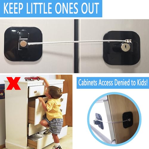 Black 4 Pack Refrigerator Locks with Keys - Baby Proof Cabinet & Appliance Lock Set