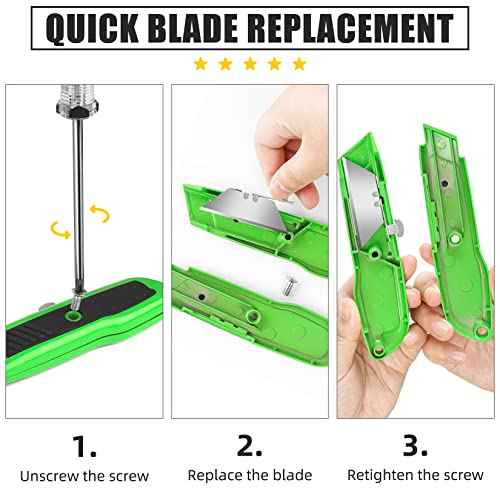 DIYSELF 4 Pack Retractable Box Cutters, Utility Knives with 10 Blades, Heavy Duty for Cardboard, Carpet, Paper