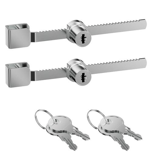 Sliding Glass Door Ratchet Lock with Chrome Finish – Keyed Alike, Fits 4-8mm Glass, Secure Showcase Display Case Lock for Cabinets, Retail Stores & Home Use - 2 Pack
