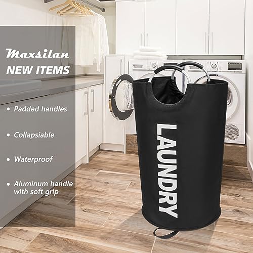 Maxsilan 90L Collapsible Laundry Hamper with Soft Handle - Black
