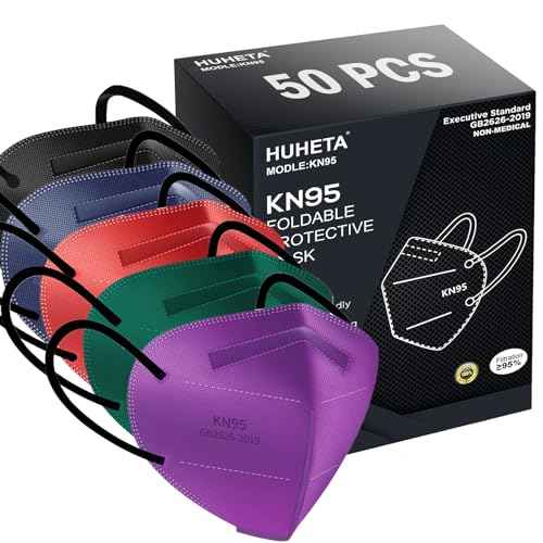 HUHETA 50 Packs KN95 Face Mask 5-Ply Breathable & Comfortable Filter Safety Mask (50PCS-MTC II Color)