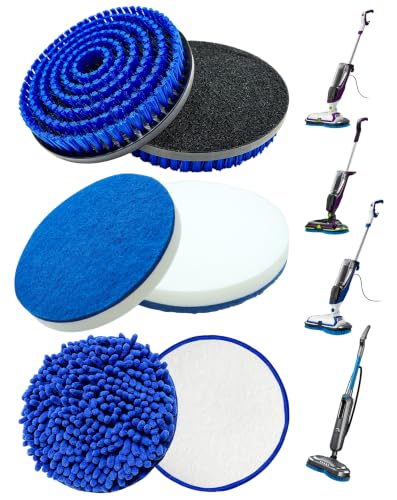 Conloquen 6-Pack Replacement Brush & Pads for Bissell Spinwave Steam Mop (Models 20393, 3897A, 20399, 23159, 23157, 2124, 3712) - 2 Nylon Brushes & 2 Foam Pads Included