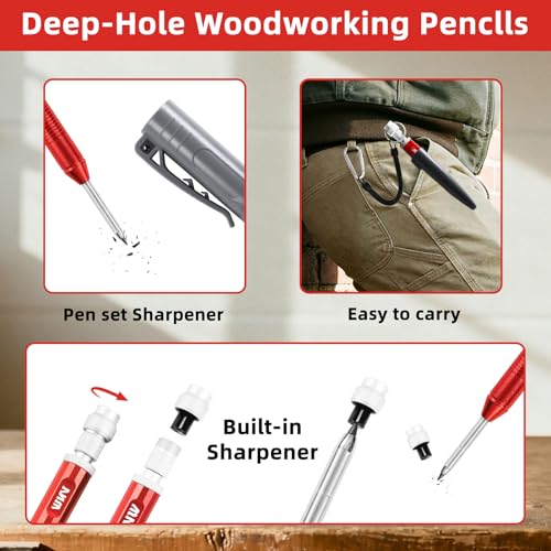 VNW Aluminum Mechanical Carpenter Pencil Set with 24 Leads – Precision Marking Tool, Anti-Slip Grip