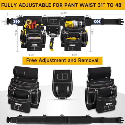 LEFOR·Z Black 27-Pocket Tool Belt with D-Rings for Men, Construction