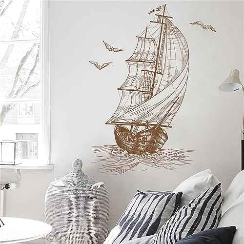 Sketch of A Sailboat Seagull Wall Stickers, sacinora Travel Adventure Inspirational Wanderlust Sailboat Nautical Wall Decals RemovableVinyl for Living Room Bedroom Bathroom Kitchen Sofa TV Background