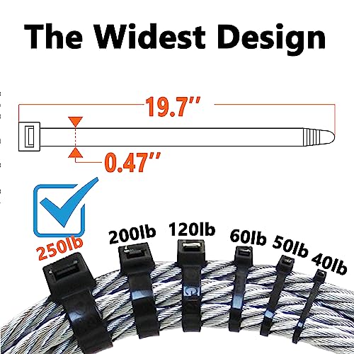 Yoyoellafa Heavy Duty Black Zip Ties 20 Inch 250lb, 40 Pack Outdoor Cable Wraps