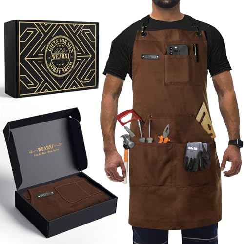 WEARXI Aprons for Men, Woodworking Apron with Tool Pockets, Canvas Work Apron for Woodworkers, Mechanics, Blacksmiths, Carpenters S-XXXL, Mens Aprons Gifts for Dad, Gifts for Men, Dad Gifts
