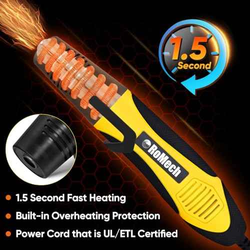 ROMECH 350W Heat Gun with 2 Nozzles, Dual Temp Heat Gun 400¡ÆF-660¡ÆF, Fast Heat Hot Air Gun with Overload Protection for DIY Craft Embossing Shrink Wrapping (Yellow)