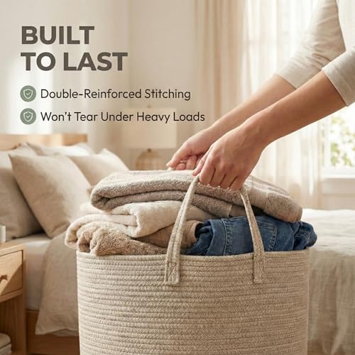 65L Extra Large Cotton Rope Blanket Basket – Oatmeal