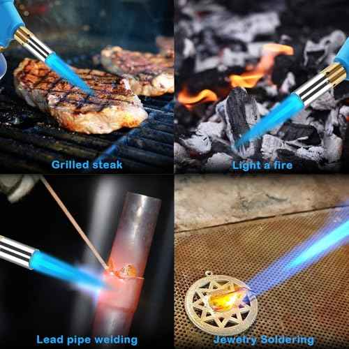 BLUEFIRE propane torch Handy Torch Head Push Button Trigger Start Nozzle Torch Fuel Propane MAPP MAP PRO Gas Cylinder blowtorch is suitable for welding Soldering Brazing Cooking Glass Beads DIY(torch)