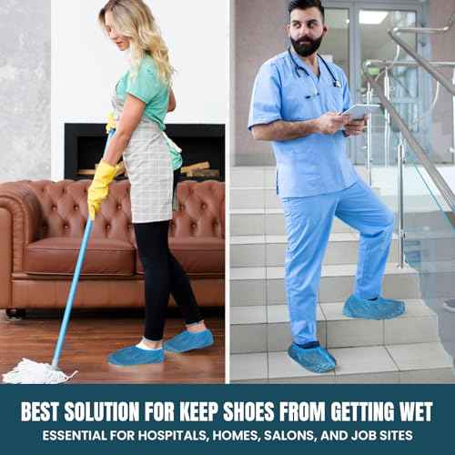 Shoe Covers Disposable Non-Slip, Large 50 Count, Premium Cloth Boot Covers, Slip-Resistant, Durable, Breathable, Non-Toxic, Recyclable booties for shoes covers ? Fits Men 11/Women 13 ? Blue