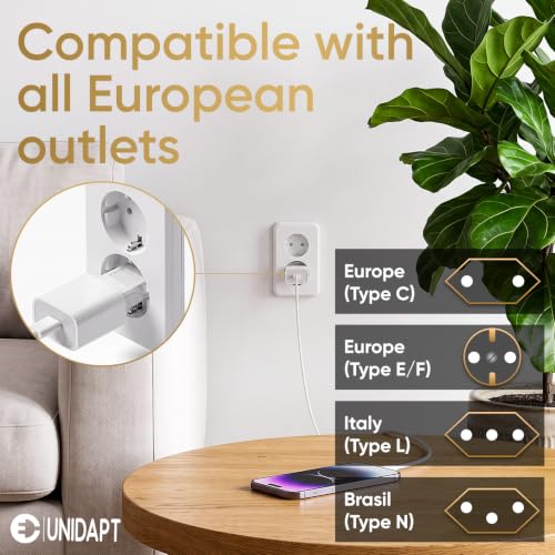 Unidapt White European Travel Plug Adapter US to Type C 4-Pack