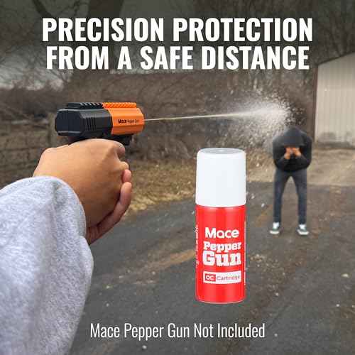 Mace Pepper Gun 2.0 with Pepper Spray & Water Training Cartridge Set, 20 Feet Range, Max Strength 10% OC Formula, Long Lasting UV Dye, LED Strobe, Self Defense Pepper Spray