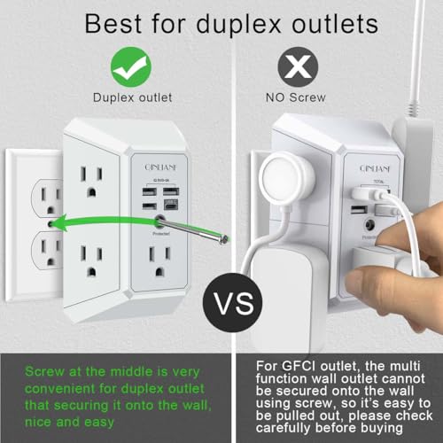 QINLIANF White Wall Surge Protector with 5 Outlets & 4 USB Ports - 3U1C