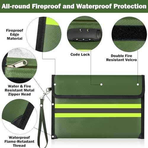 Fireproof Waterproof Document Bag - 6200¡ÆF Water Resistant Fire Proof Money Bag, 9 Layers of Heat Insulated Storage with Zipper and Lock, 14.1"x11" Portable Files Safe Pouch for Cash Passport