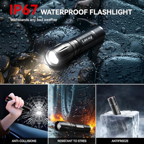LETMY Black 2 Pack Tactical LED Flashlights - High Lumens Waterproof 5 Modes