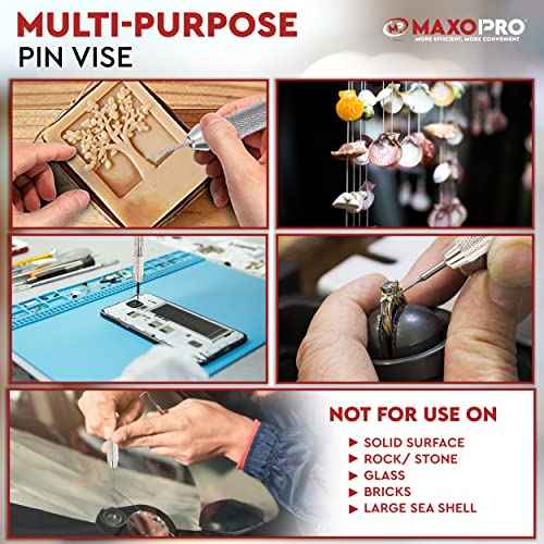 Swivel Head Pin Vise Hand Drill with Two Reversible Collets ? Size Range (0-2.381 mm) - Nickel Plated, Anti- Slip Steel Body Resin Drill for Jewelry Making, Assembling, DIY Crafts - by MaxoPro