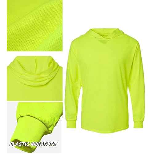 L&M¢ç Hi Vis T Shirt Safety Lime Orange Long Sleeve HIGH Visibility with Hood