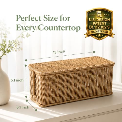 Natural Handmade Rattan Cable Management Box for Power Strips - Rectangle