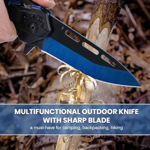 Cool Pocket Knife for Men, Camping Knife with 3.4¡± Stainless Steel Blade, EDC Folding Knives with Clip for Outdoor Hiking, Gifts for Dad Him Husband (Blue)