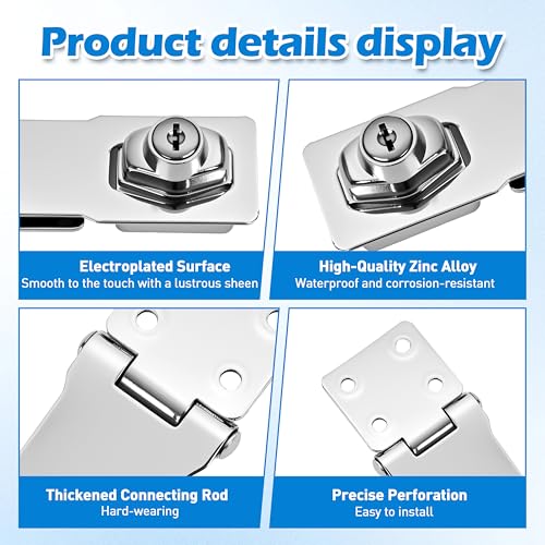 ZYINOZOC 4 Inch Silver Keyed Hasp Lock for Cabinets & Doors - Secure Metal Latch
