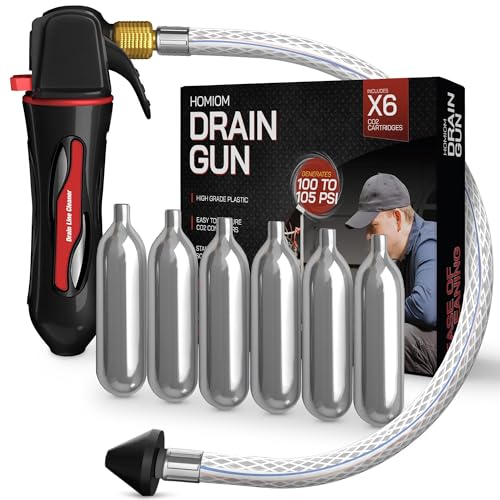 Homiom Gallo Drain Gun – AC Drain Line Cleaner Tool with Flexible Hose & 6 CO2 Cartridges